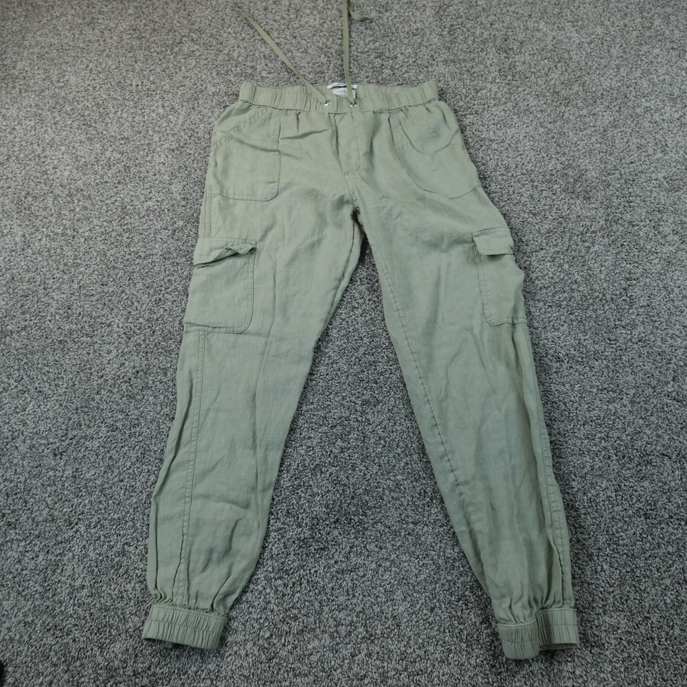 Nicole Miller Pants Womens M Green Linen Cargo Jogger Elastic Waist Drawstring